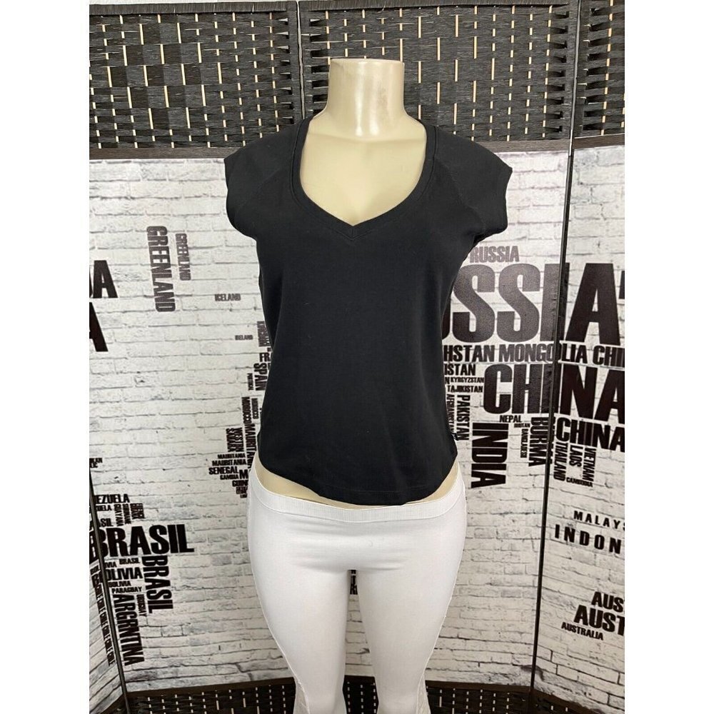 Express Jrs L Black V- Neck Cotton Crop Muscle Tee Tank Top